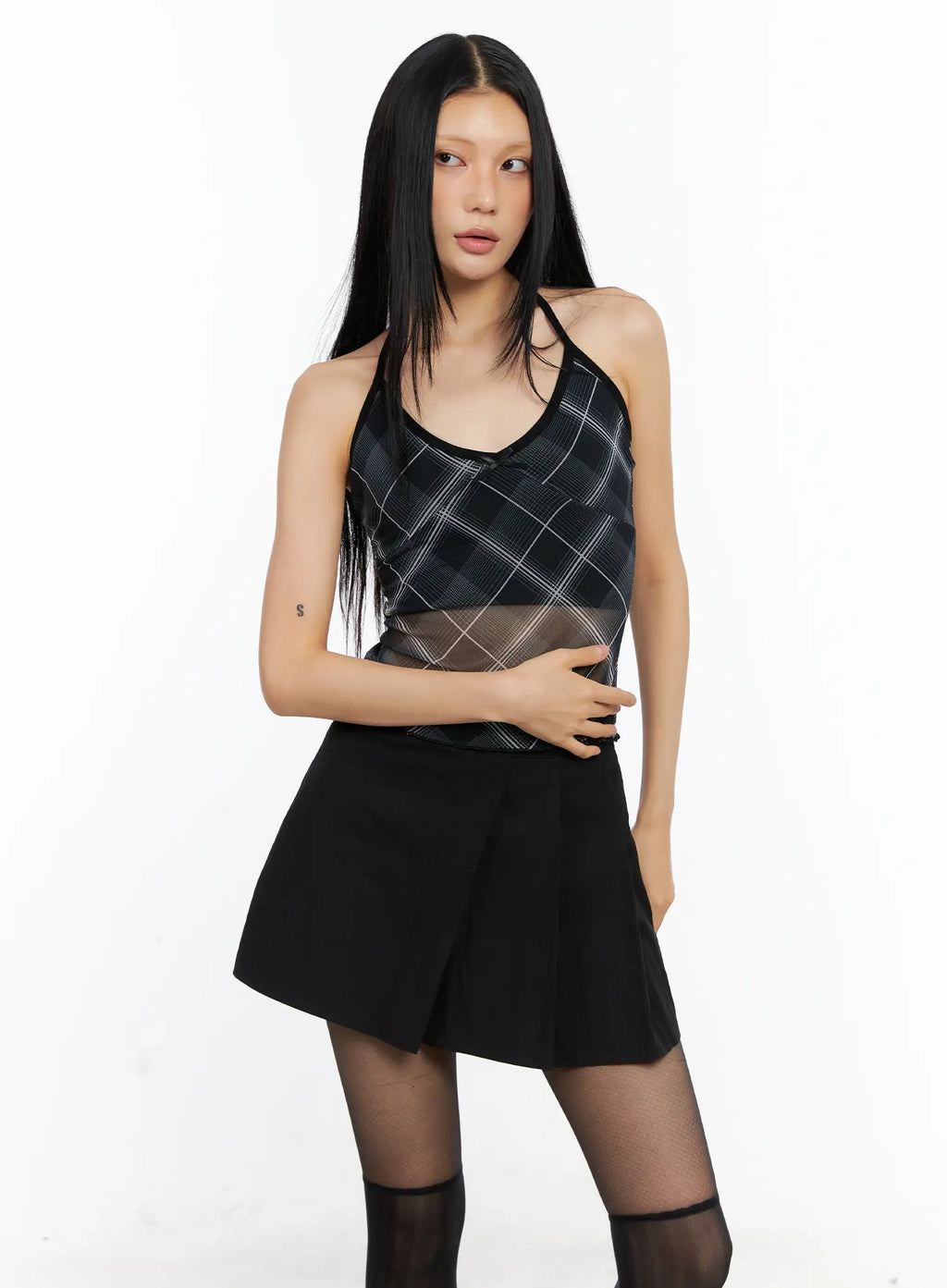 Sheer Plaid Halter Top CL529