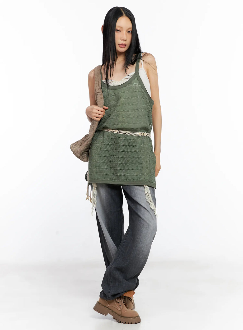 Lace-Trim Ruffle Tank Top CL529