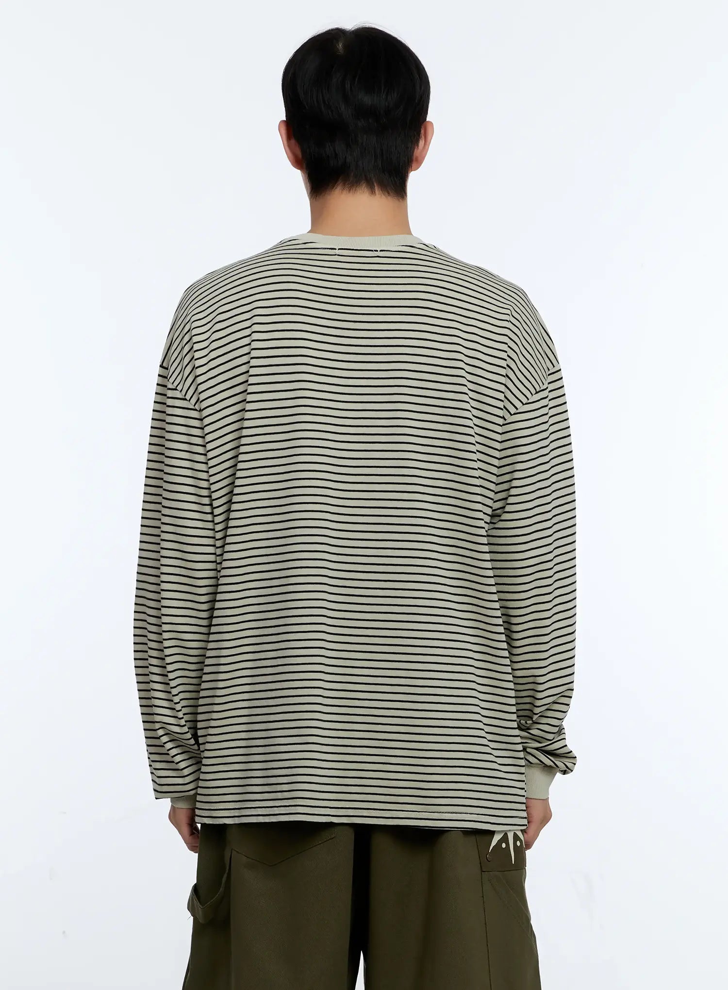 Men's Striped Crewneck Long Sleeve T-Shirt IG519