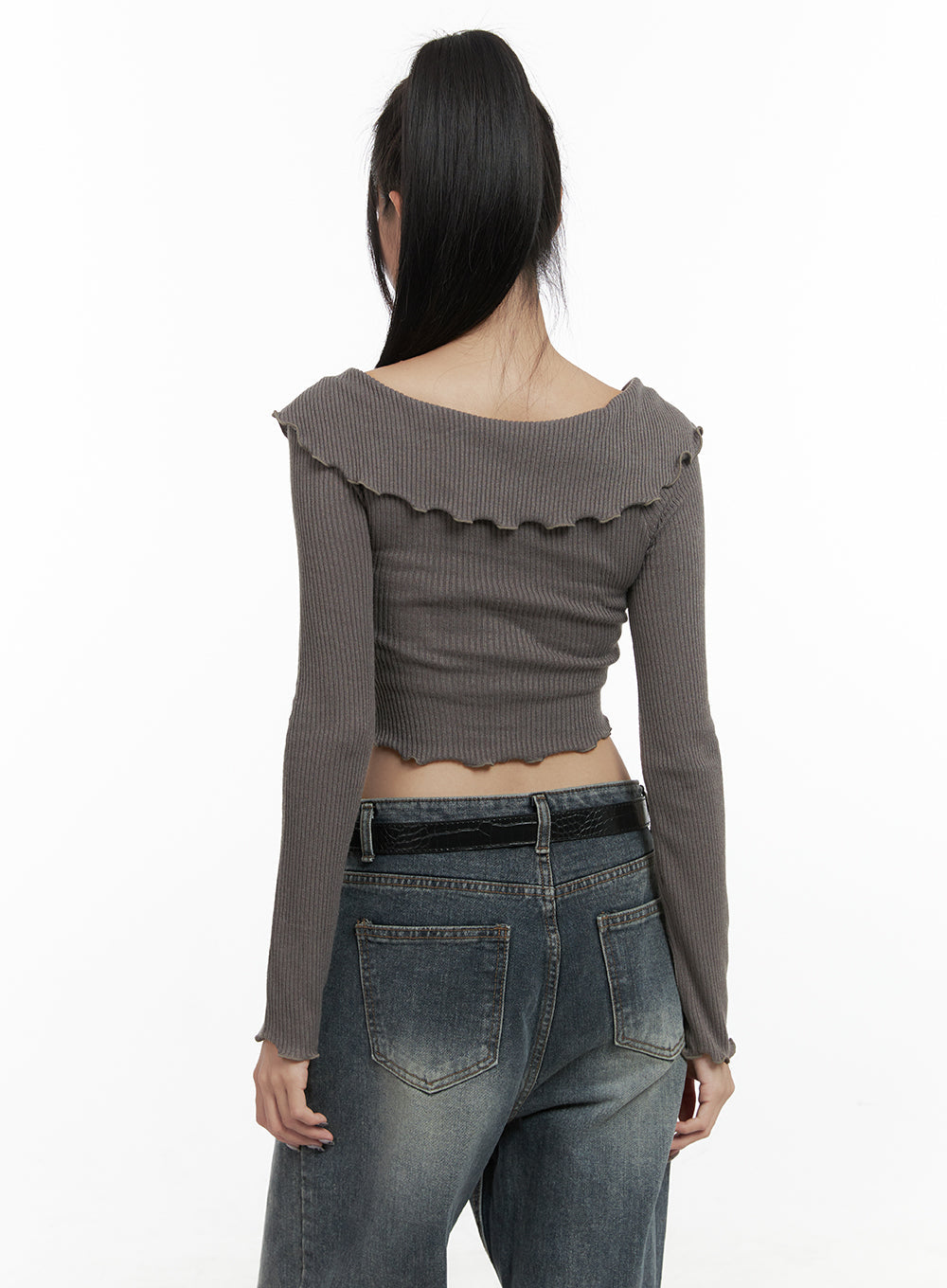 Zipper Off-Shoulder Ribbed Top OO401