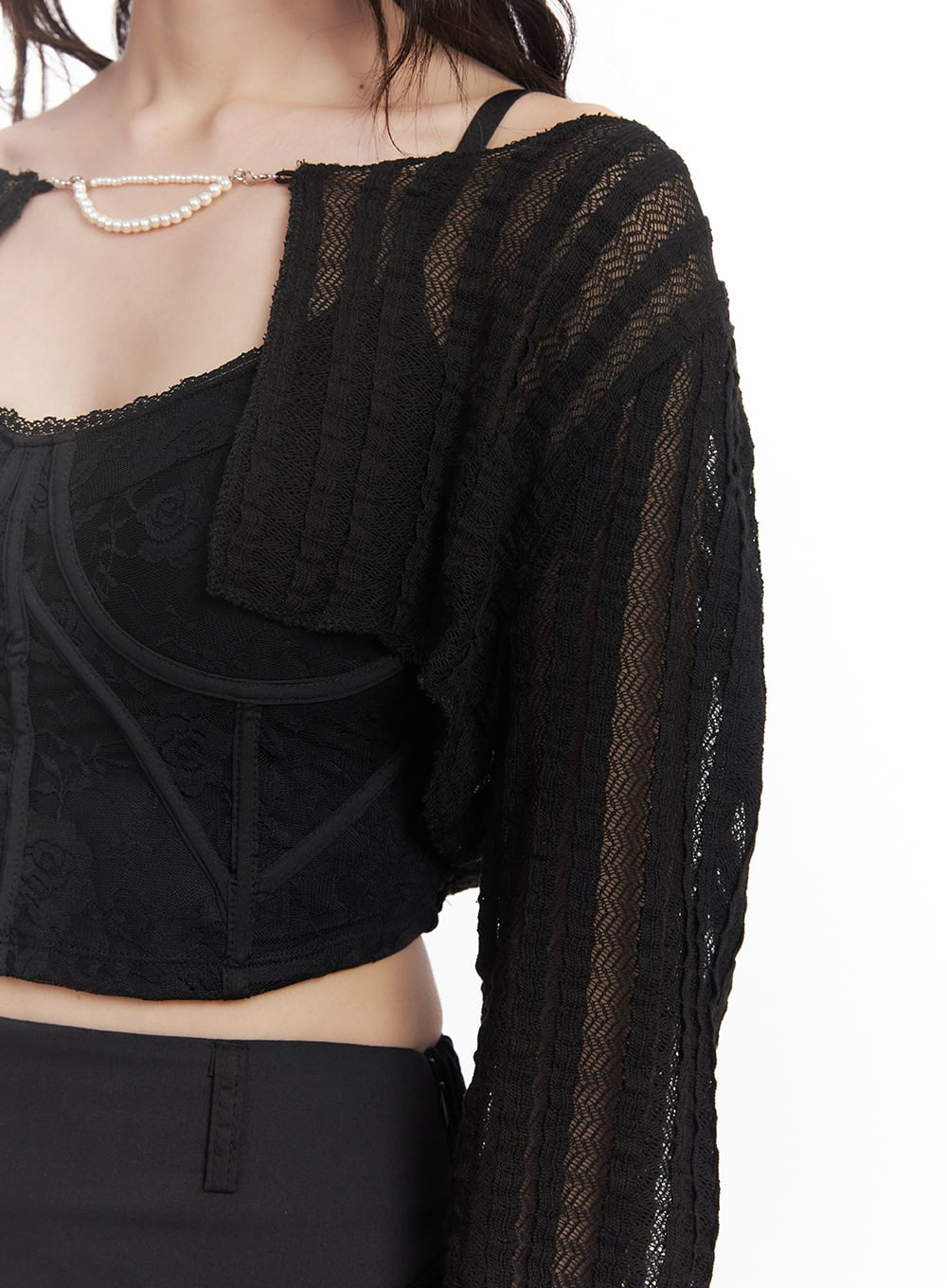 Pearl Chain Sheer Bolero Cardigan CM519