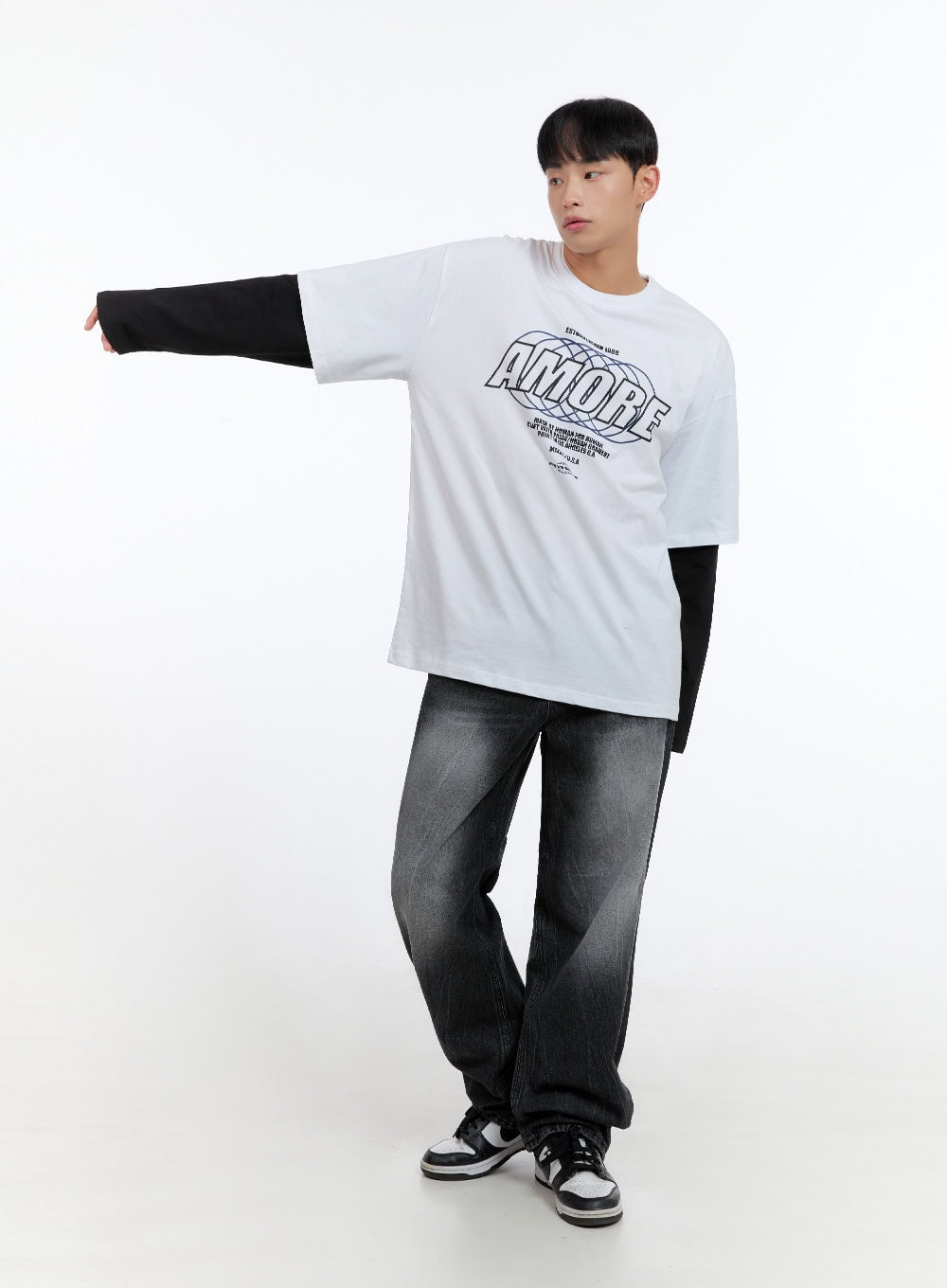 Men's Washed Black Denim Wide Jeans IS413