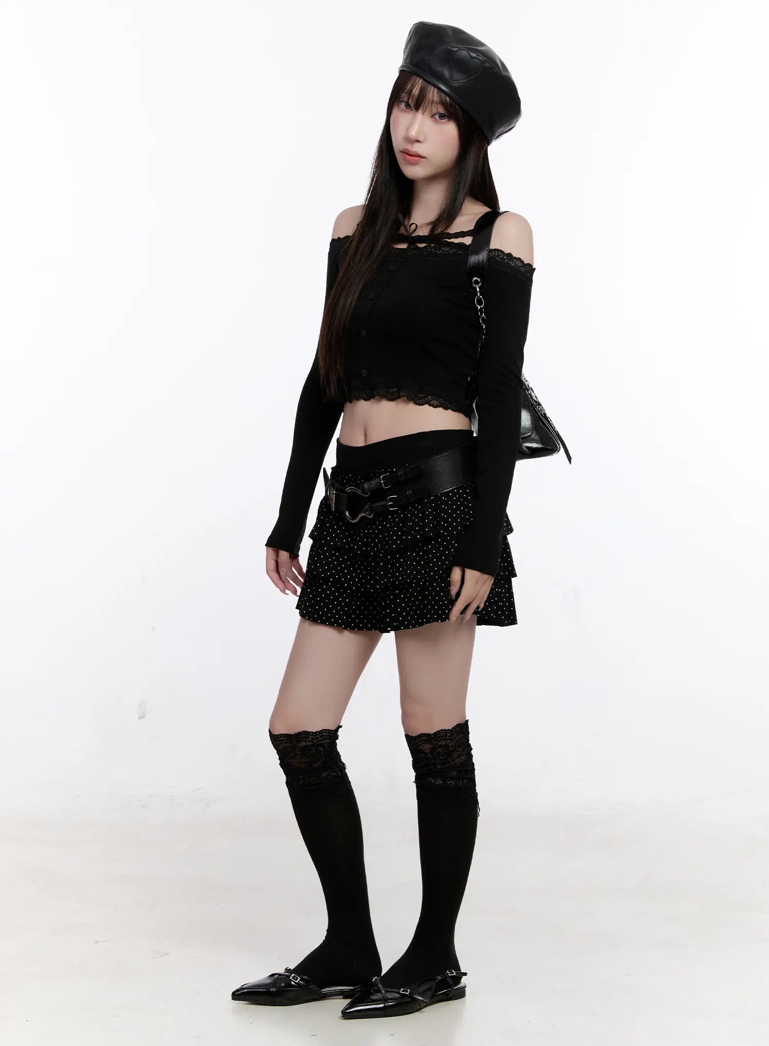 Lace Crop Tie Long Sleeve Top CS530