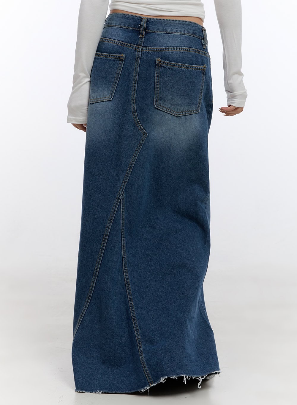 Destroyed Washed Denim Maxi Skirt CO419