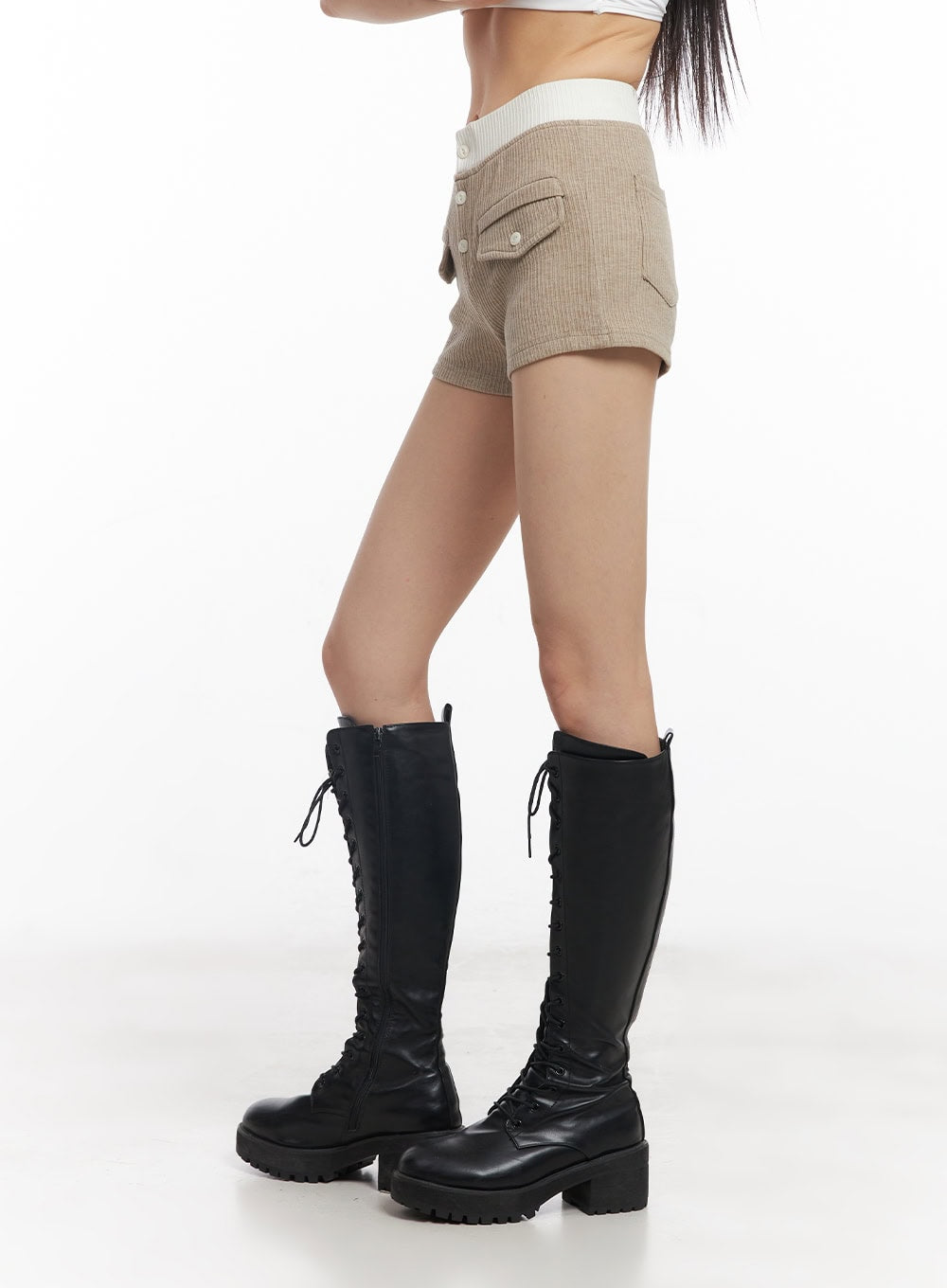 Ribbed Two-Tone Slim-Fit Shorts CY514