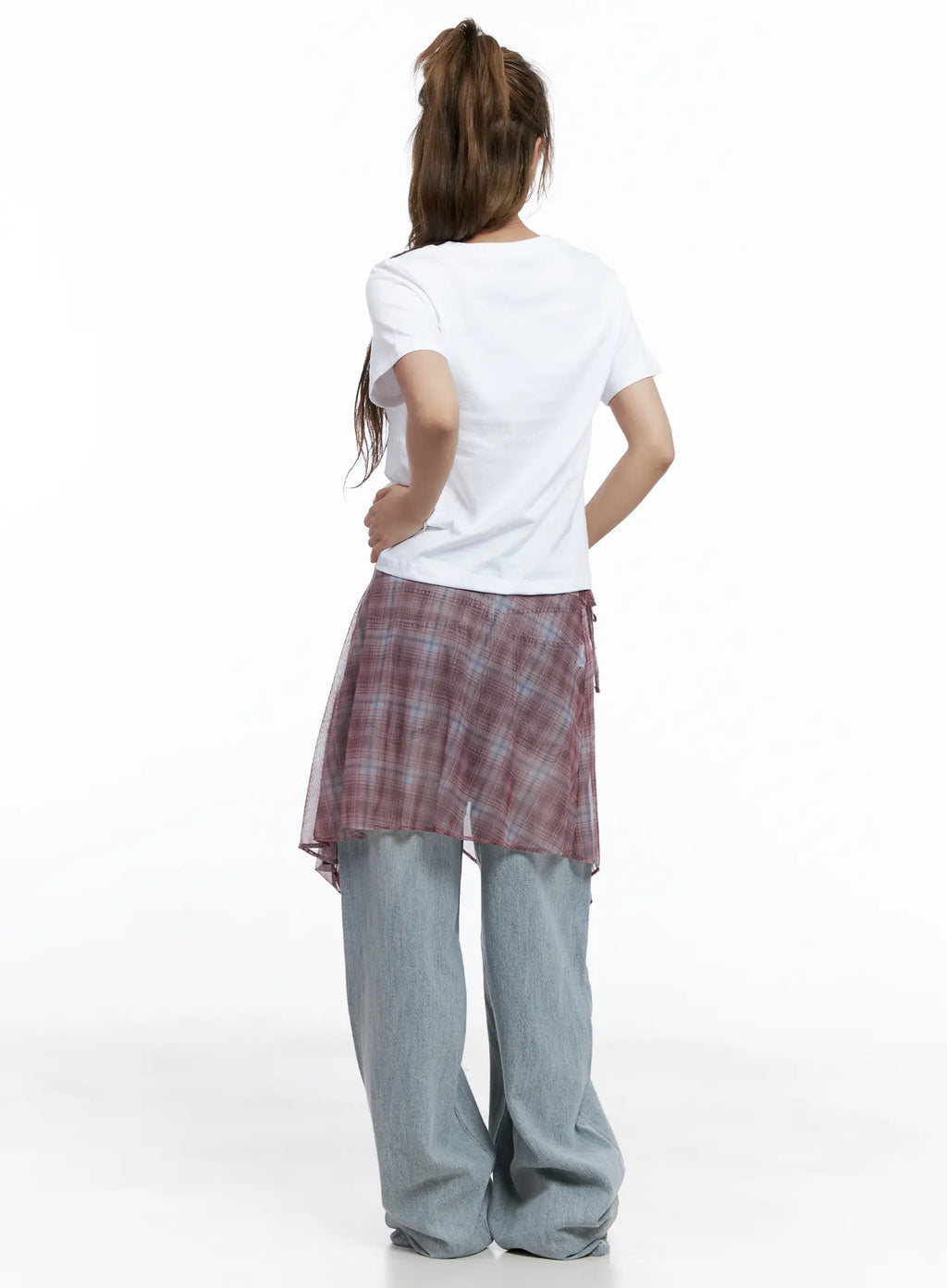 Plaid Mesh Layered Wrap Midi Skirt CL511