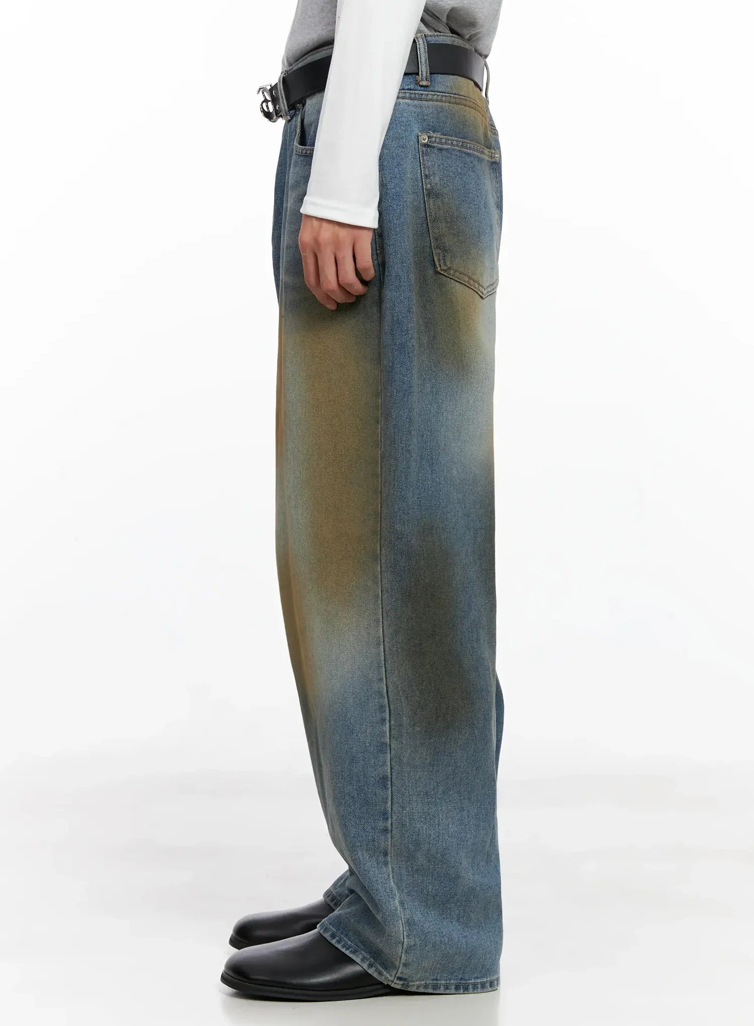 Men's Vintage Washed Wide-Leg Jeans IO516
