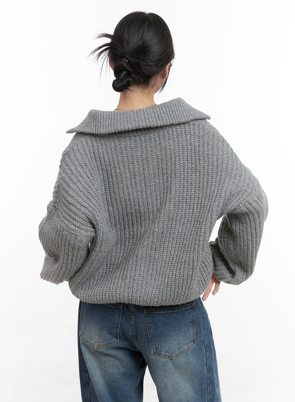 Oversized Cable Knit Zip-Up Sweater OS410