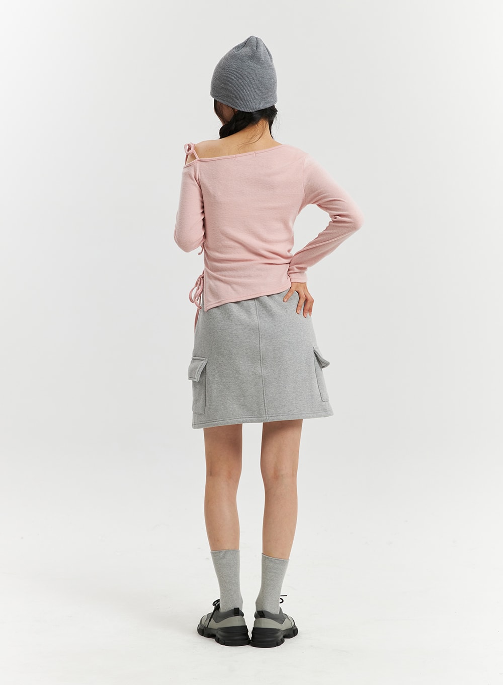 Rib and Shoulder Asymmetrical Drawstring Tee OD320