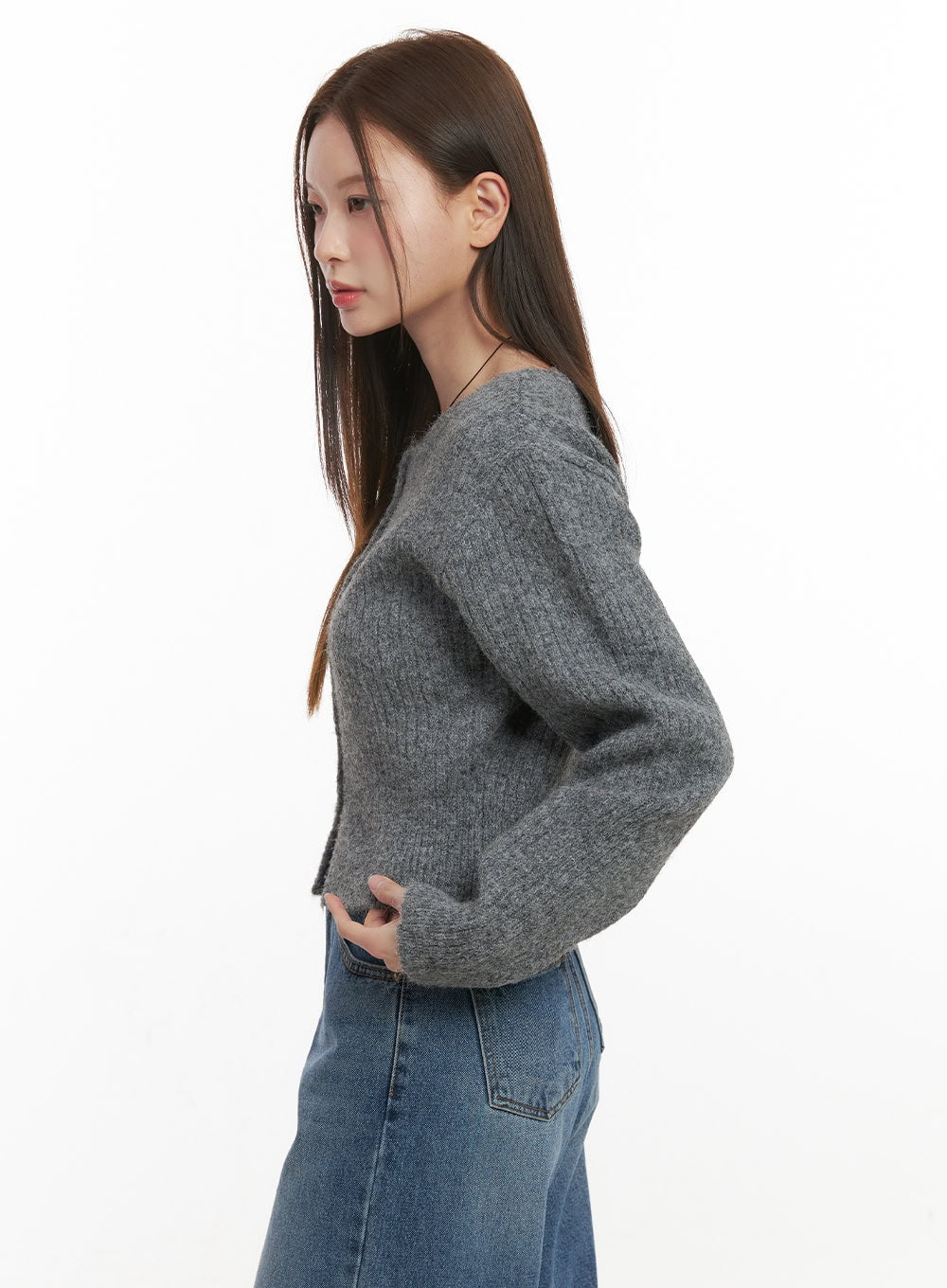 Wool Blend Button-Up Crop Sweater OD417