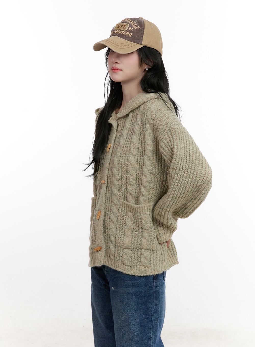 Oversized Cable Knit Hooded Cardigan CF527