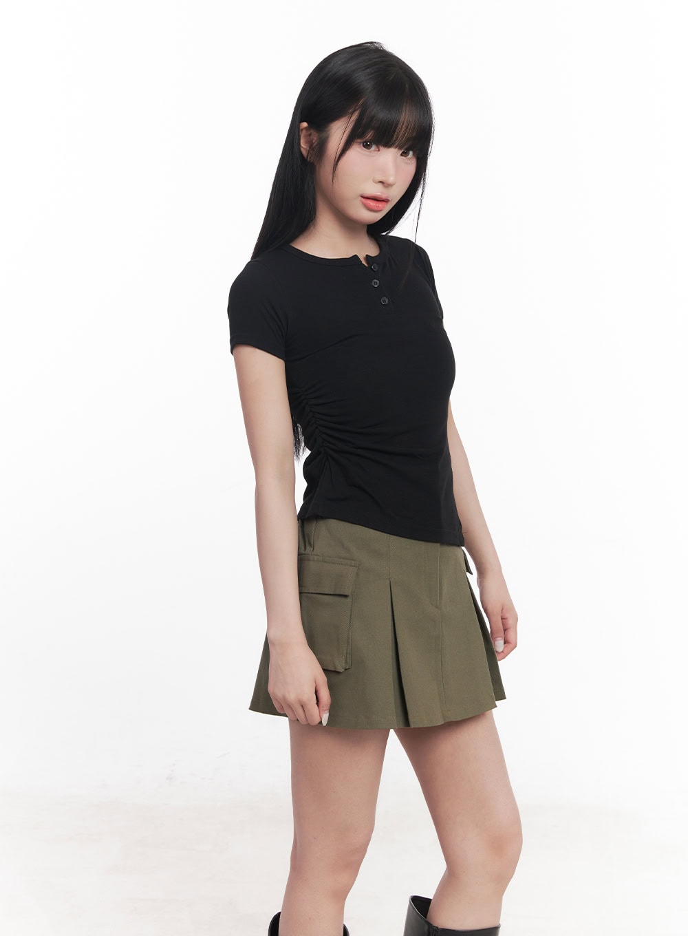 Asymmetric Buttoned Crop Top CY527