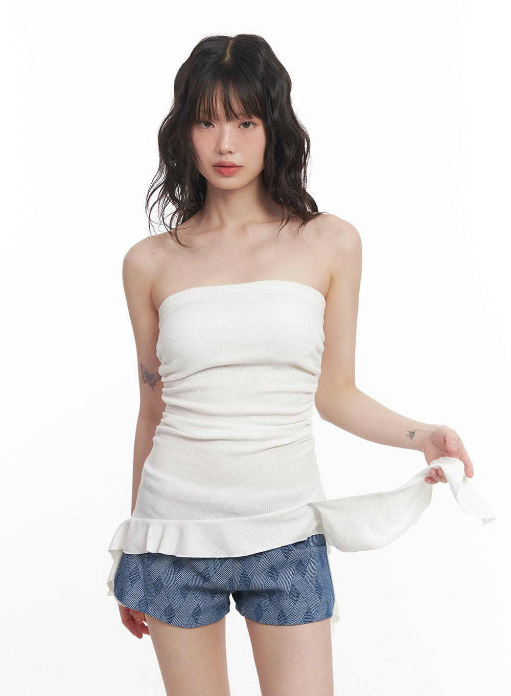 Asymmetric Frill Tube Top CM520
