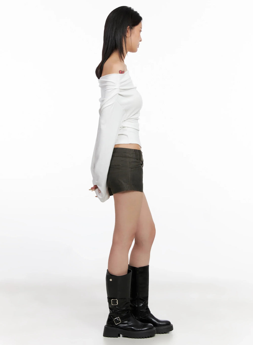 Low Rise Faux Leather Shorts IS508