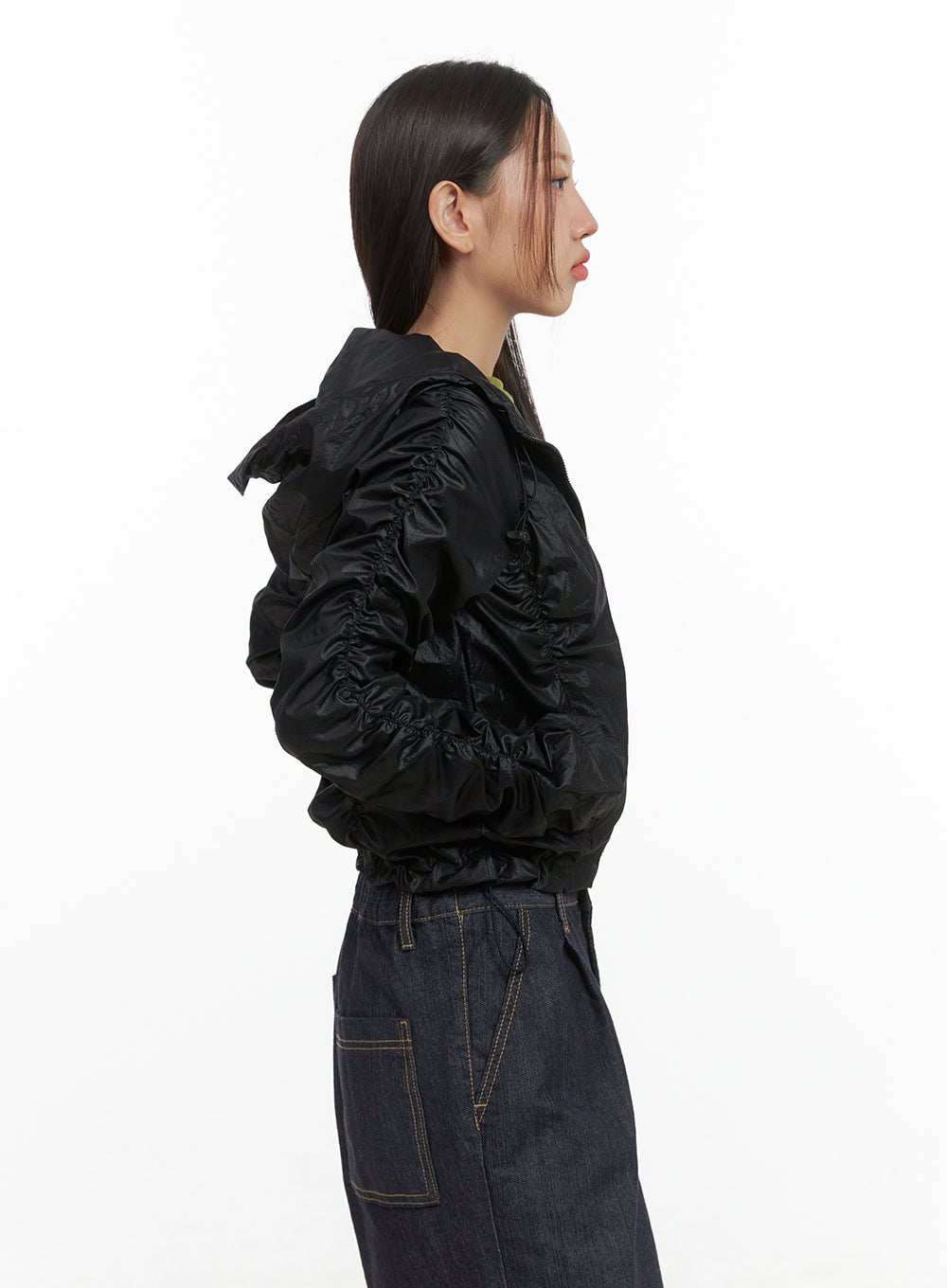 Shirred Hooded Nylon Crop Jacket CO402