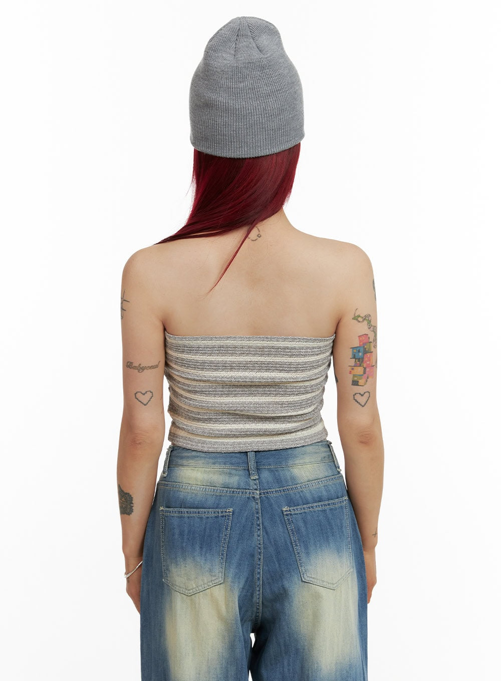 Stripe Buttoned Tube Top CY429