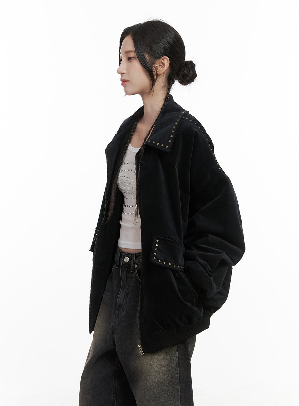 Studded Oversize Collar Jacket CO402