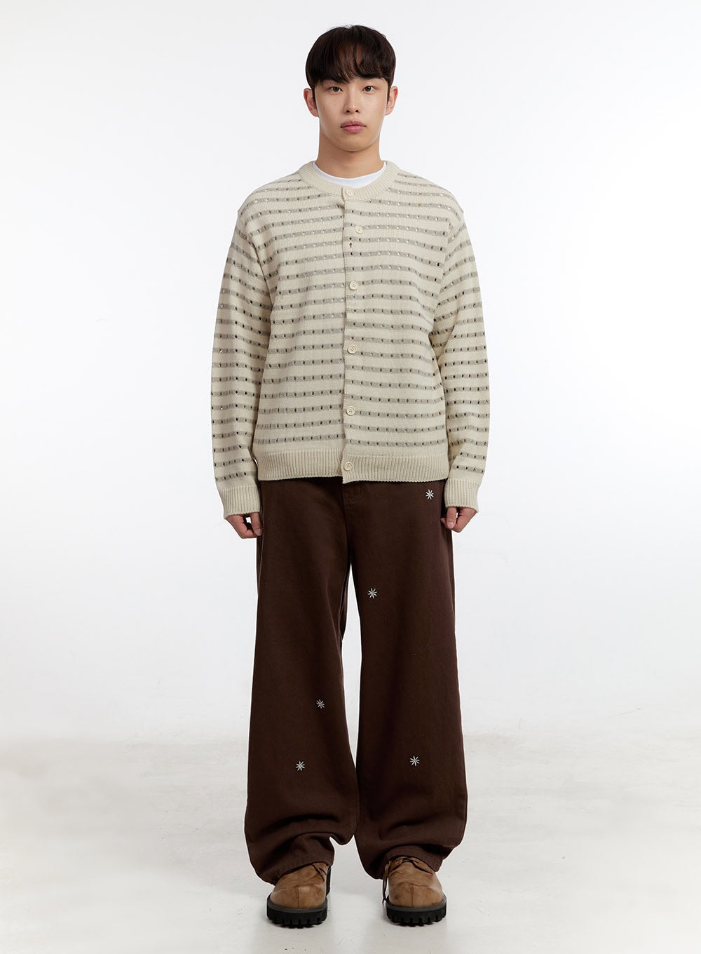 Men's Striped Button-Up Cardigan IA504