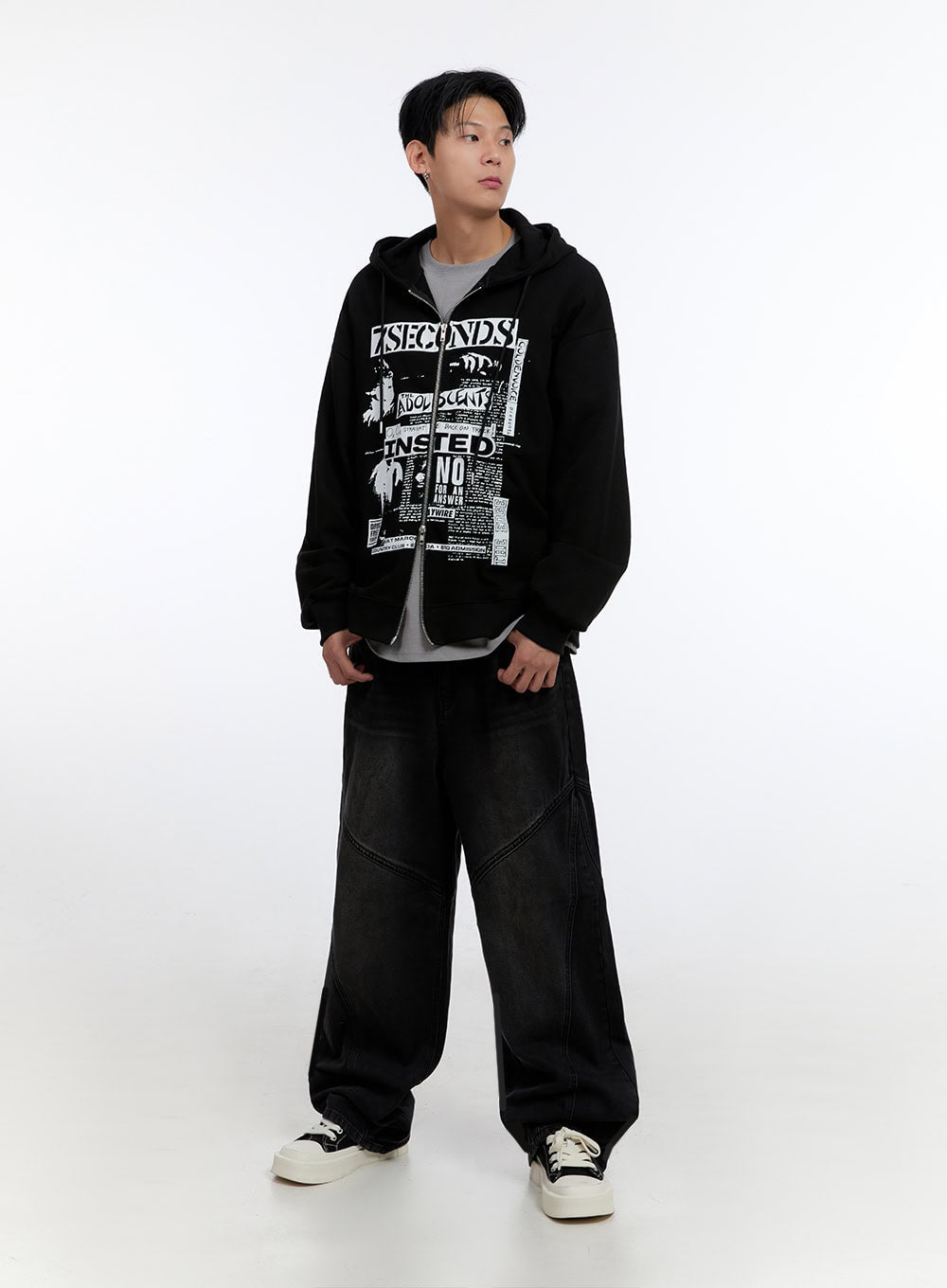 Men's Graphic Print Oversized Zip-Up Hoodie IO428