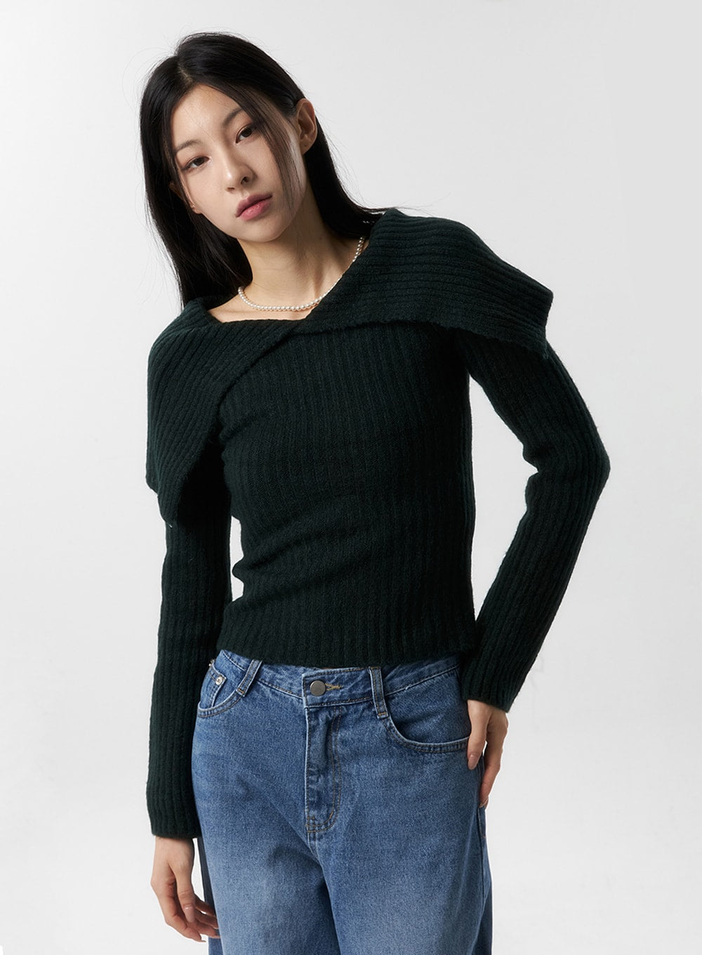 Wide Collar Off Shoulder Sweater IS315