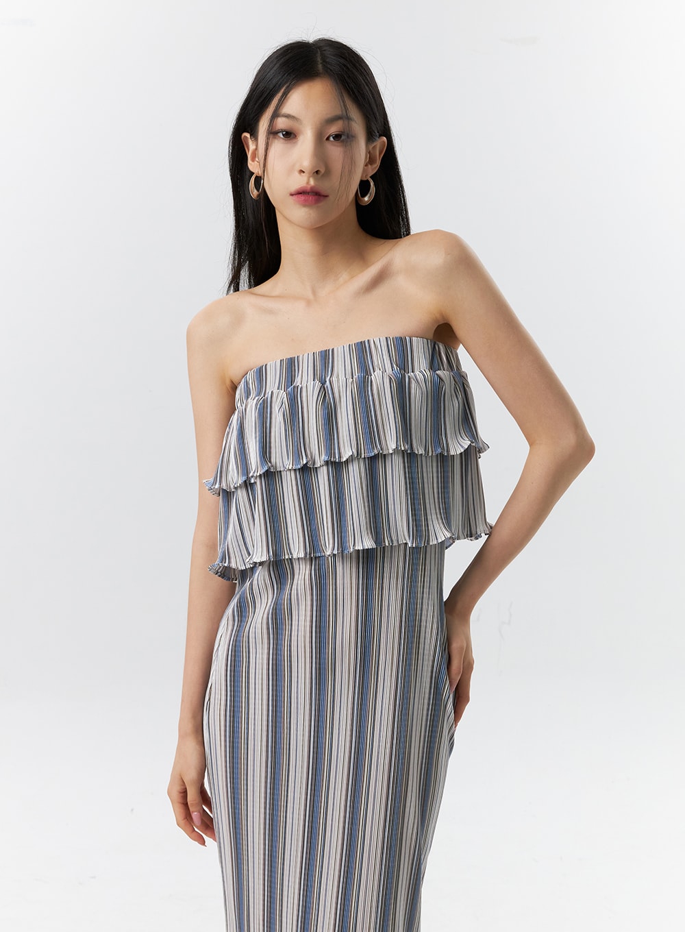 Frill Stripe Maxi Dress IL326