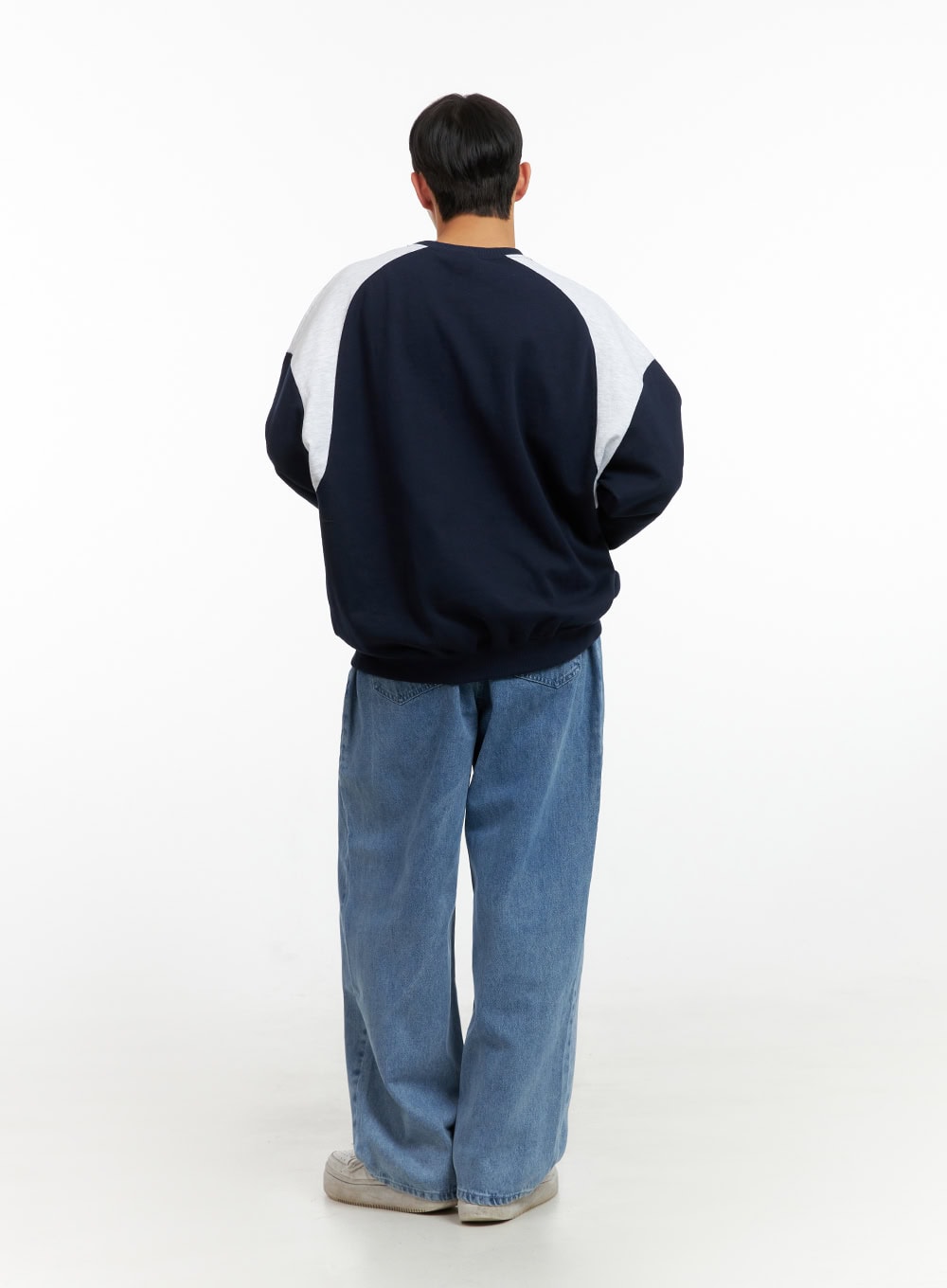 Men's Cozy Contrasting Crewneck Sweatshirt (Dark Blue) IU412