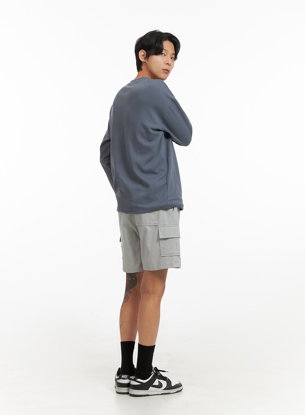 Men's Basic Oversized Long Sleeve Tee (Dark Gray) IY416