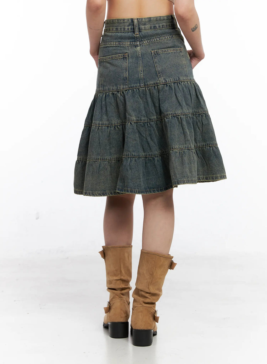 Tiered Vintage Denim Midi Skirt CO507