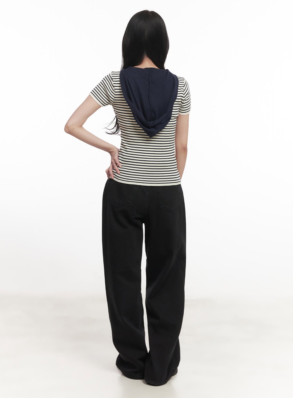 Stripe Buttoned Hooded Top CA511