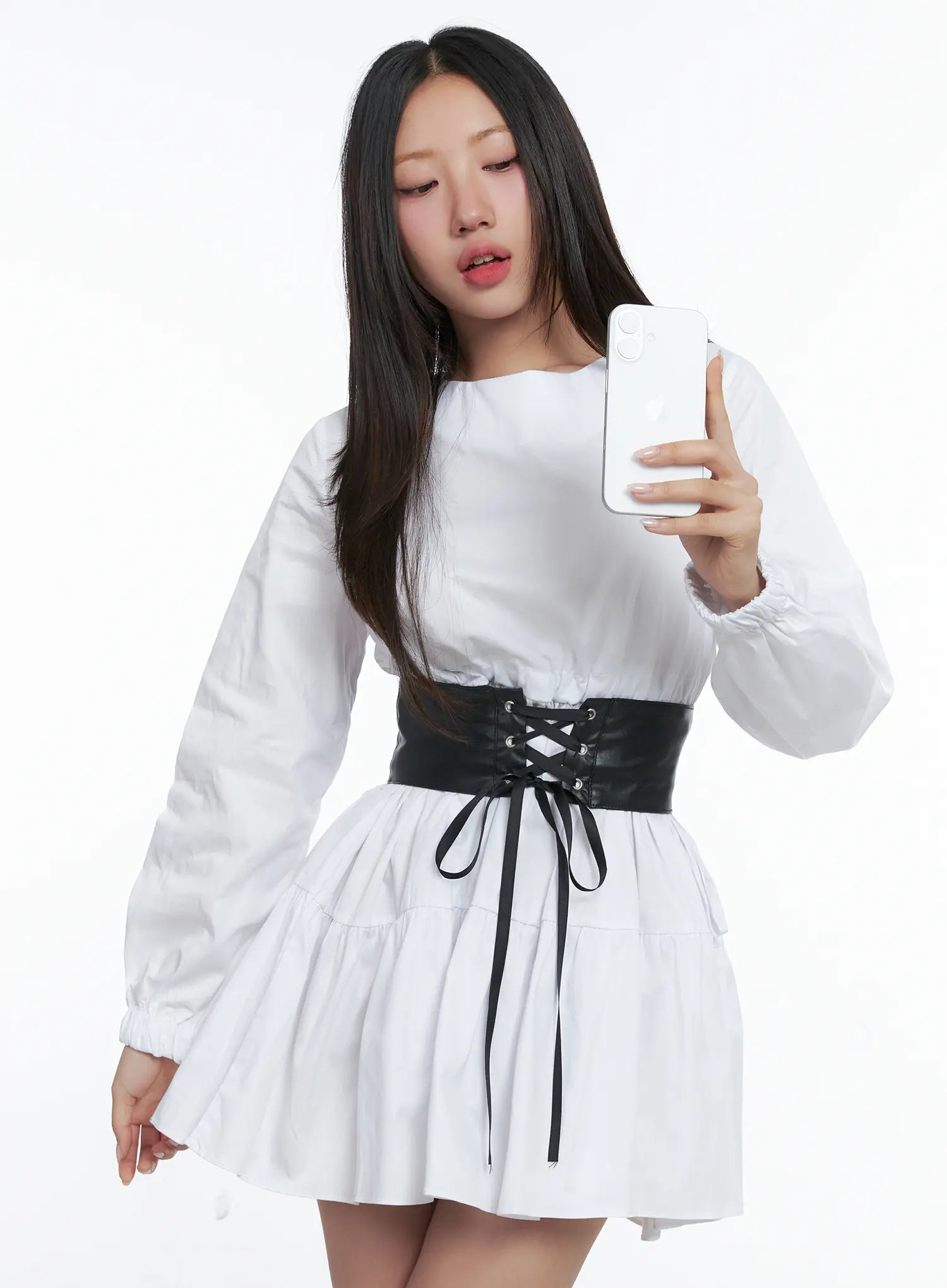 Vegan Leather Lace-Up Corset Belt Top CS503