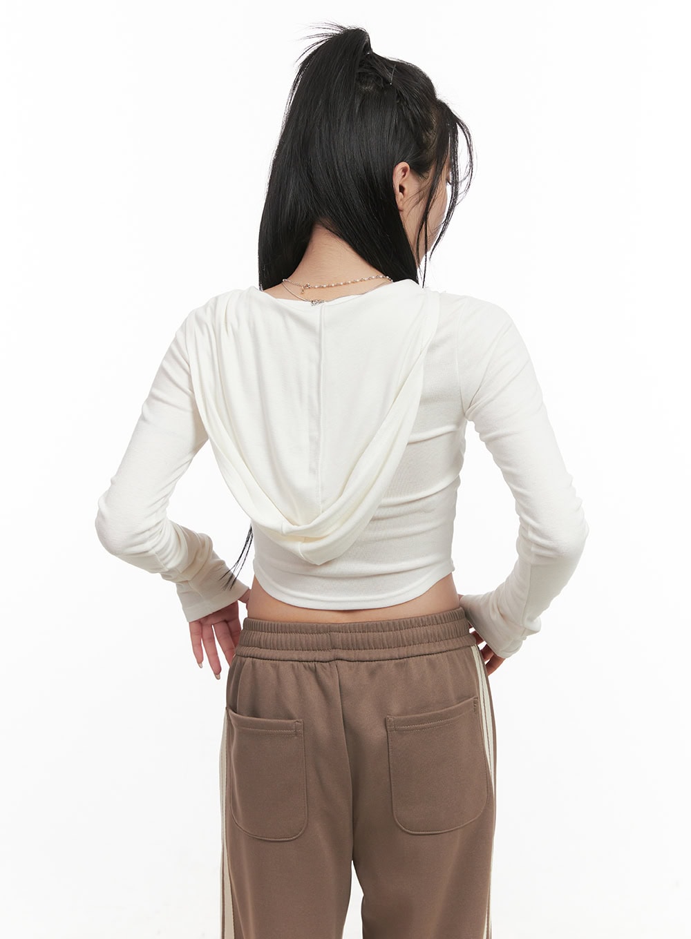 Long-Sleeve Hooded Buttoned Crop Top CJ516