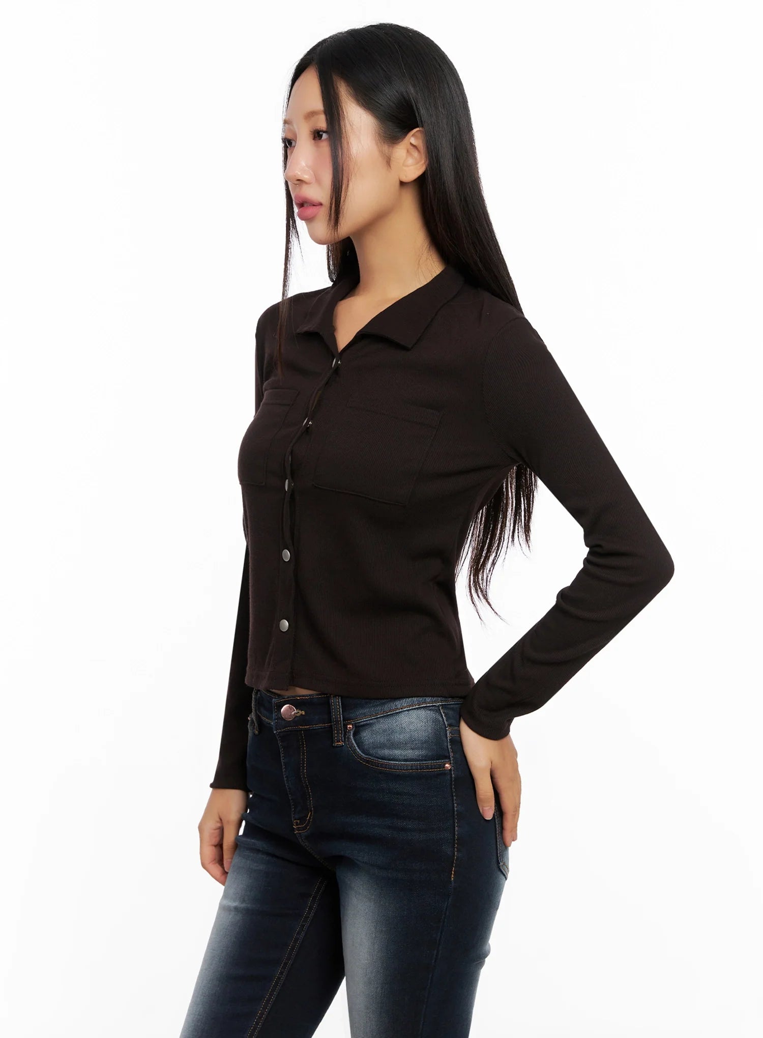 Snap Front Collared Long Sleeve IG528