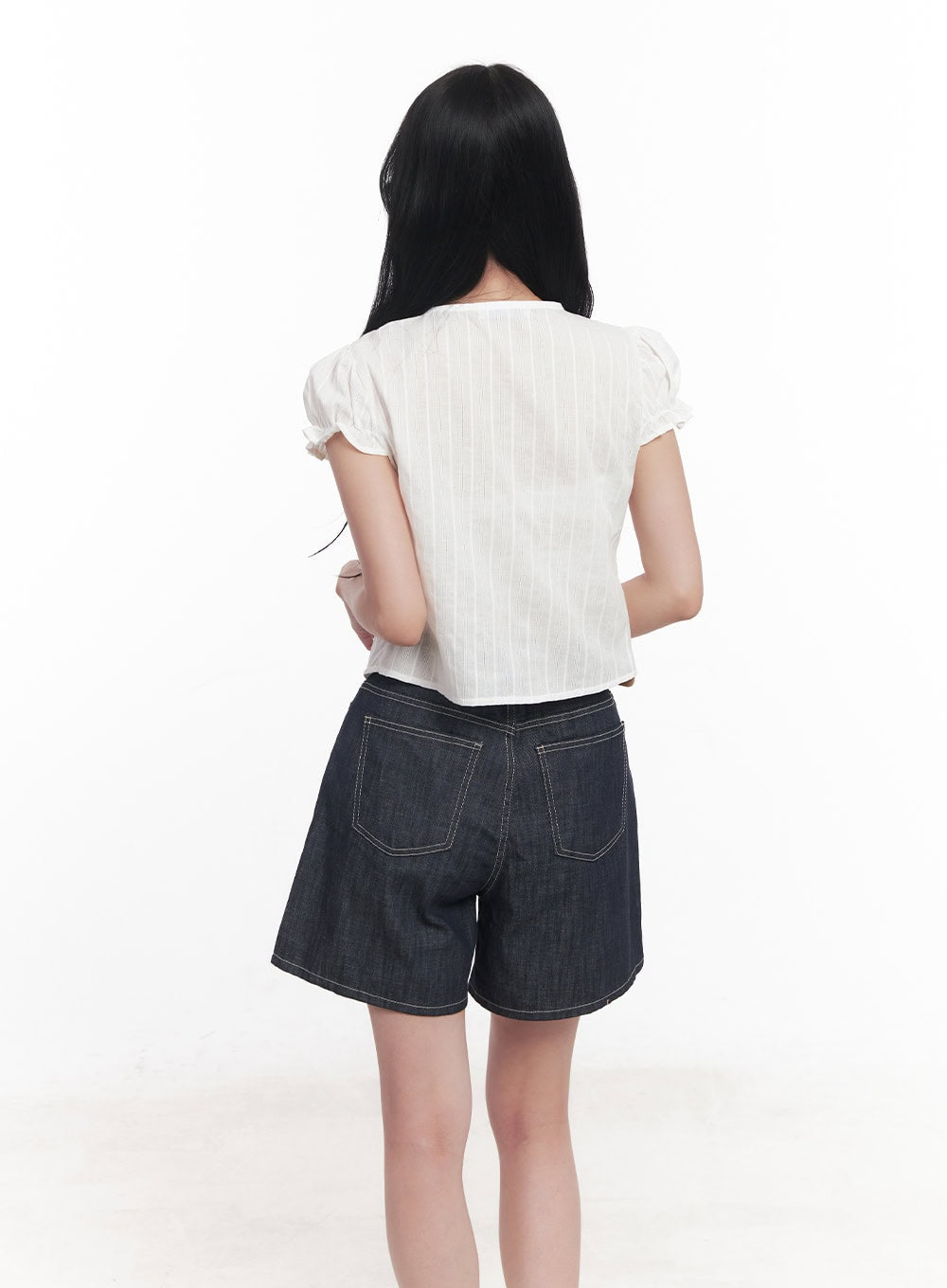 Tie Puff-Sleeve Crop Blouse Top CY526