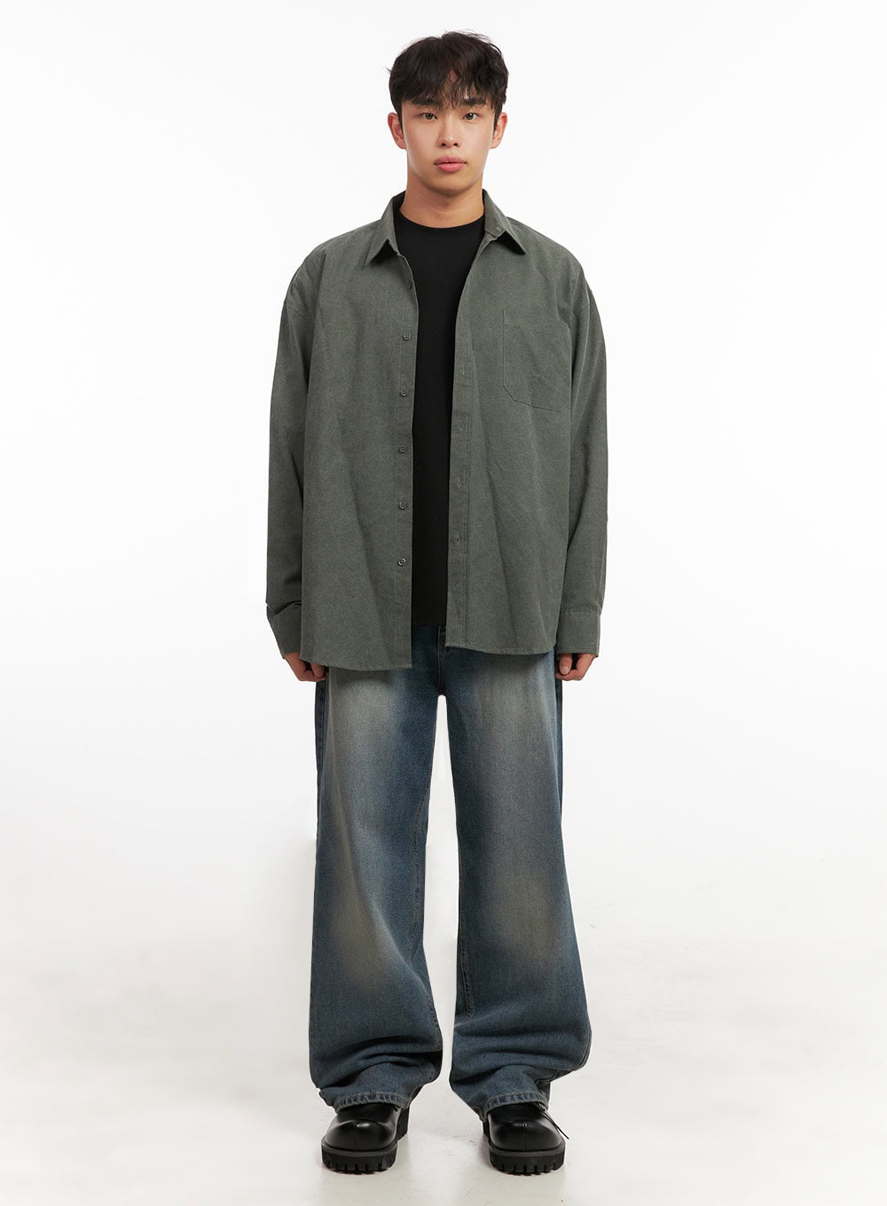 Men's Washed Oversized Collar Shirt ID427