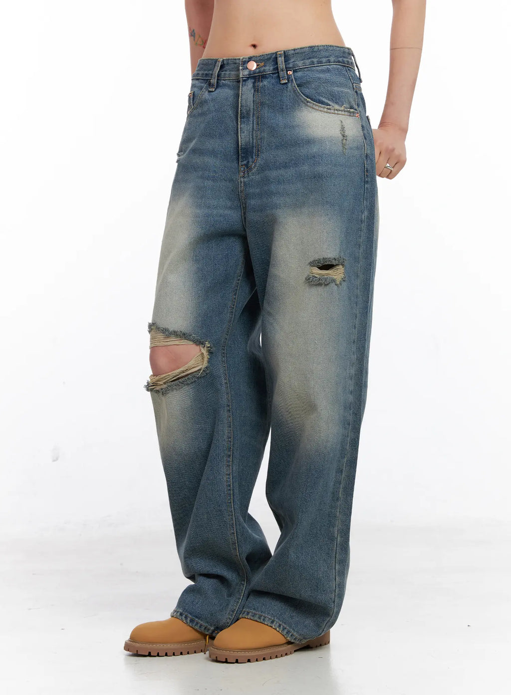 Siya Print Washed Wide-Leg Jeans CO508