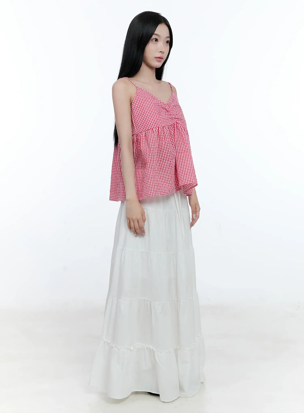 Gingham Shirred Strap Blouse CL530