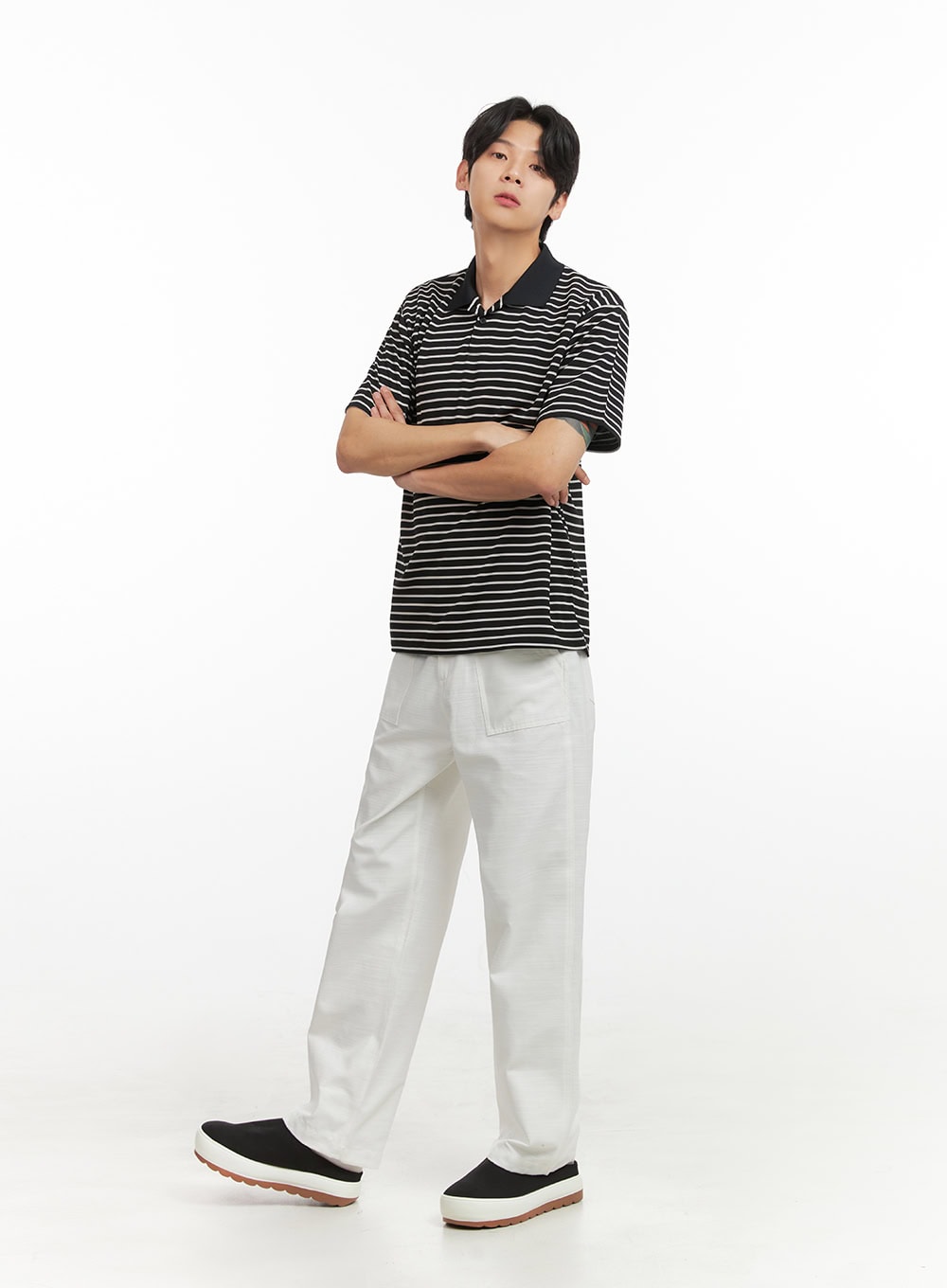 Men's Striped Collar T-Shirt (Black) IY431