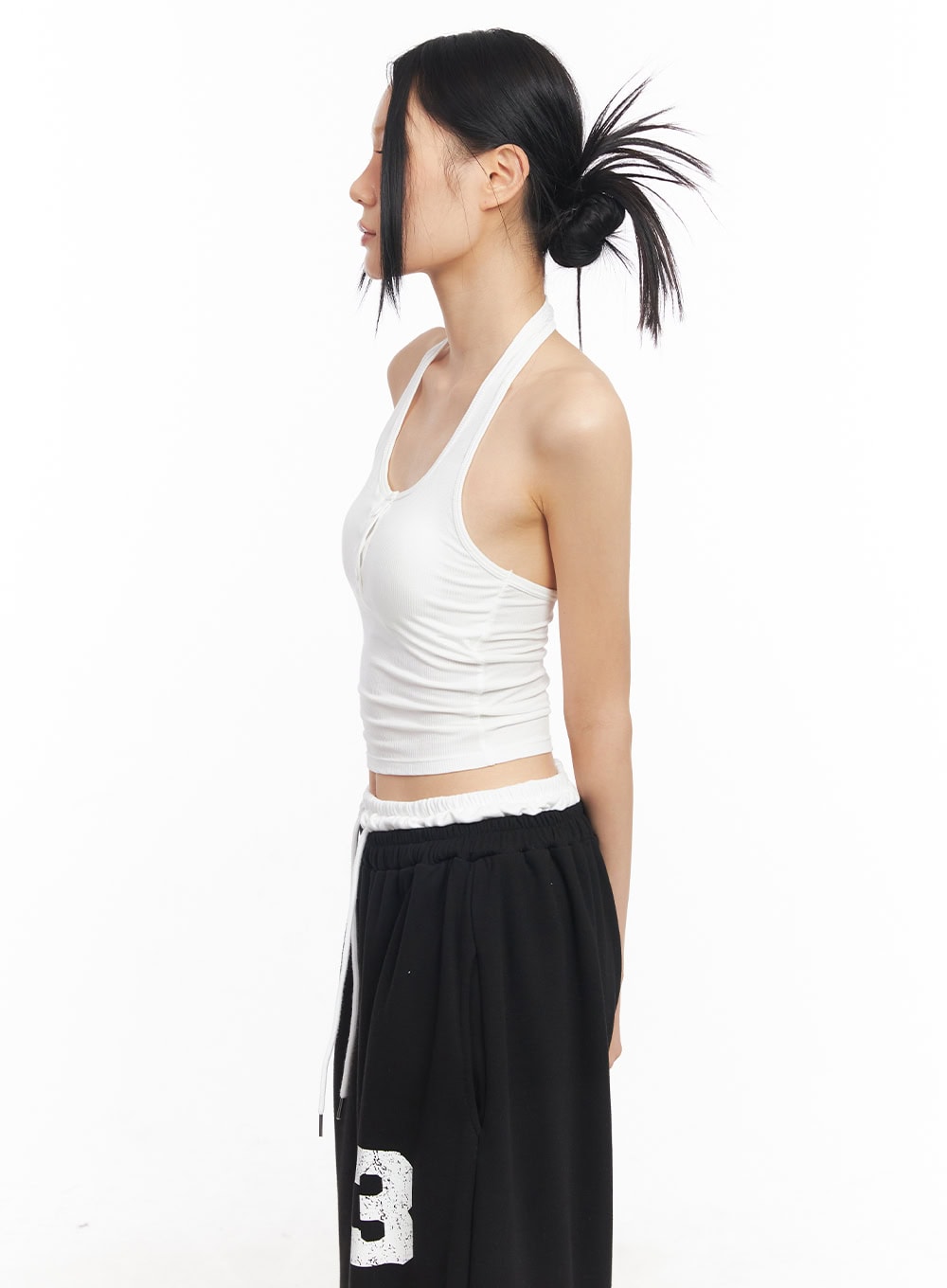 Halter Buttoned Crop Tank Top CY52