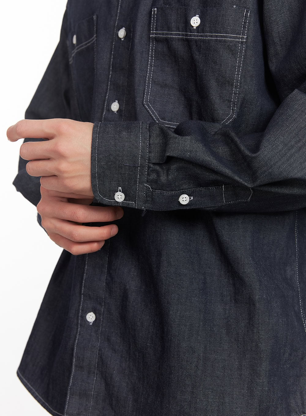 Men's Stitched Button-Up Denim Shirt IA510
