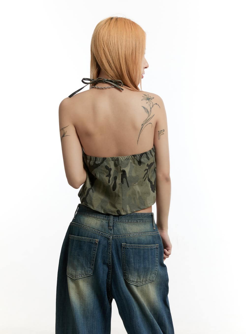 Camo Ribbon Halter Crop Cami Top CY501