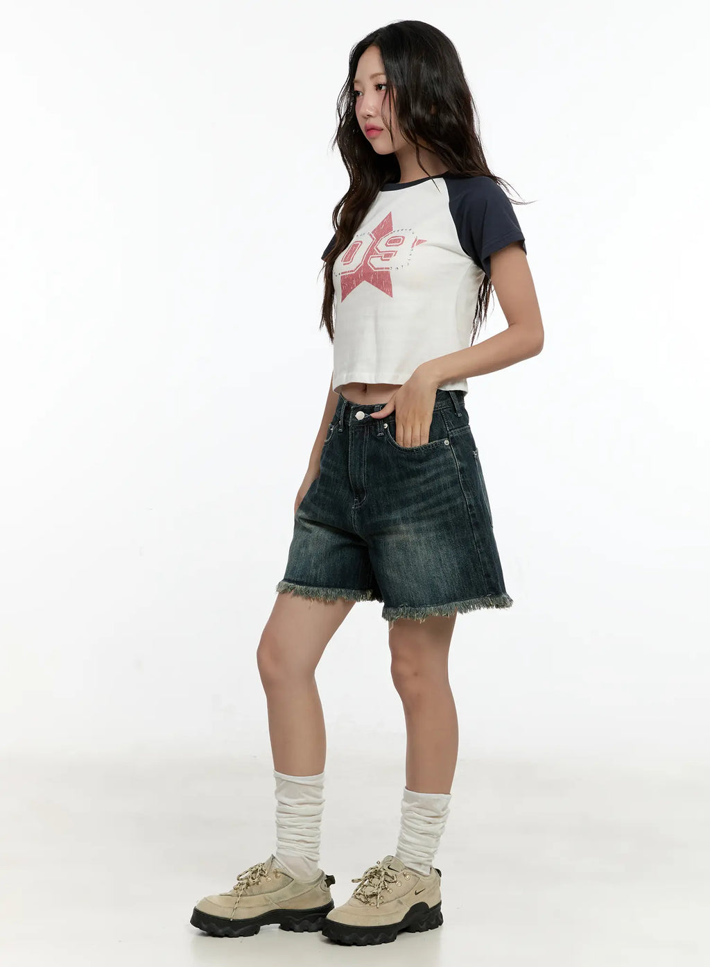 Distressed Hem Denim Shorts CL531