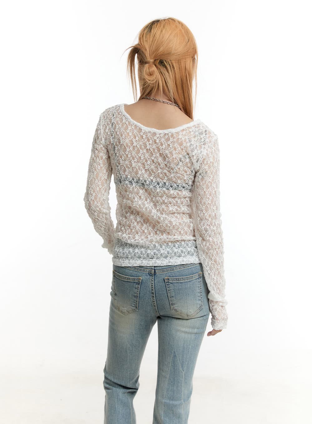 Sheer Lace Long Sleeve Top CY506