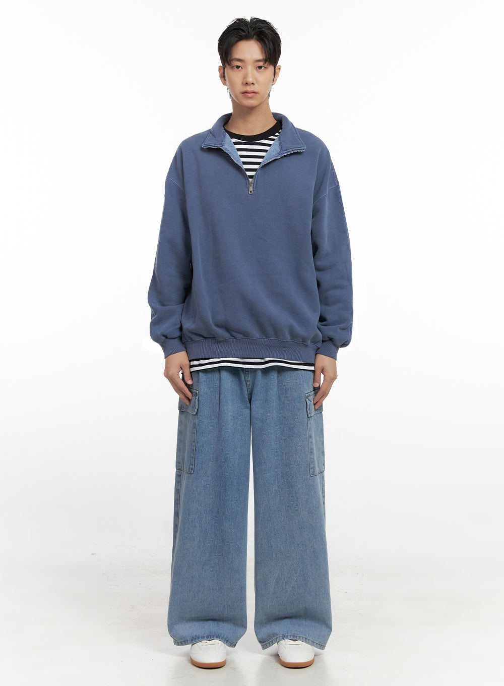 Men's Washed Cotton Half-Zip Crewneck ID406