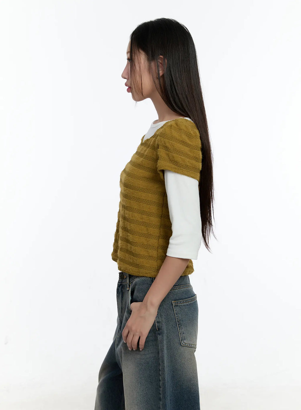 Soft Stripe Puff Sleeve Top CS517