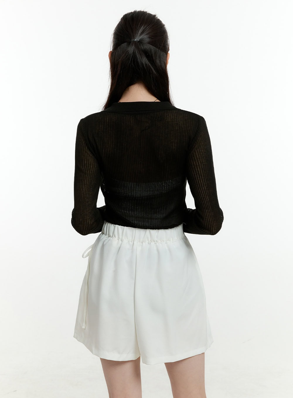 Sheer Ribbed Buttoned Cardigan OL430