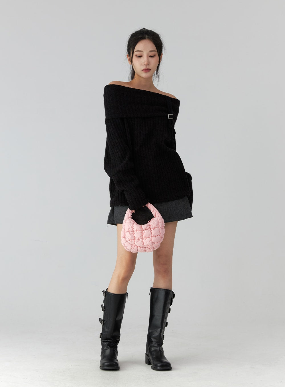 Off-Shoulder Buckle Knit Sweater CD322