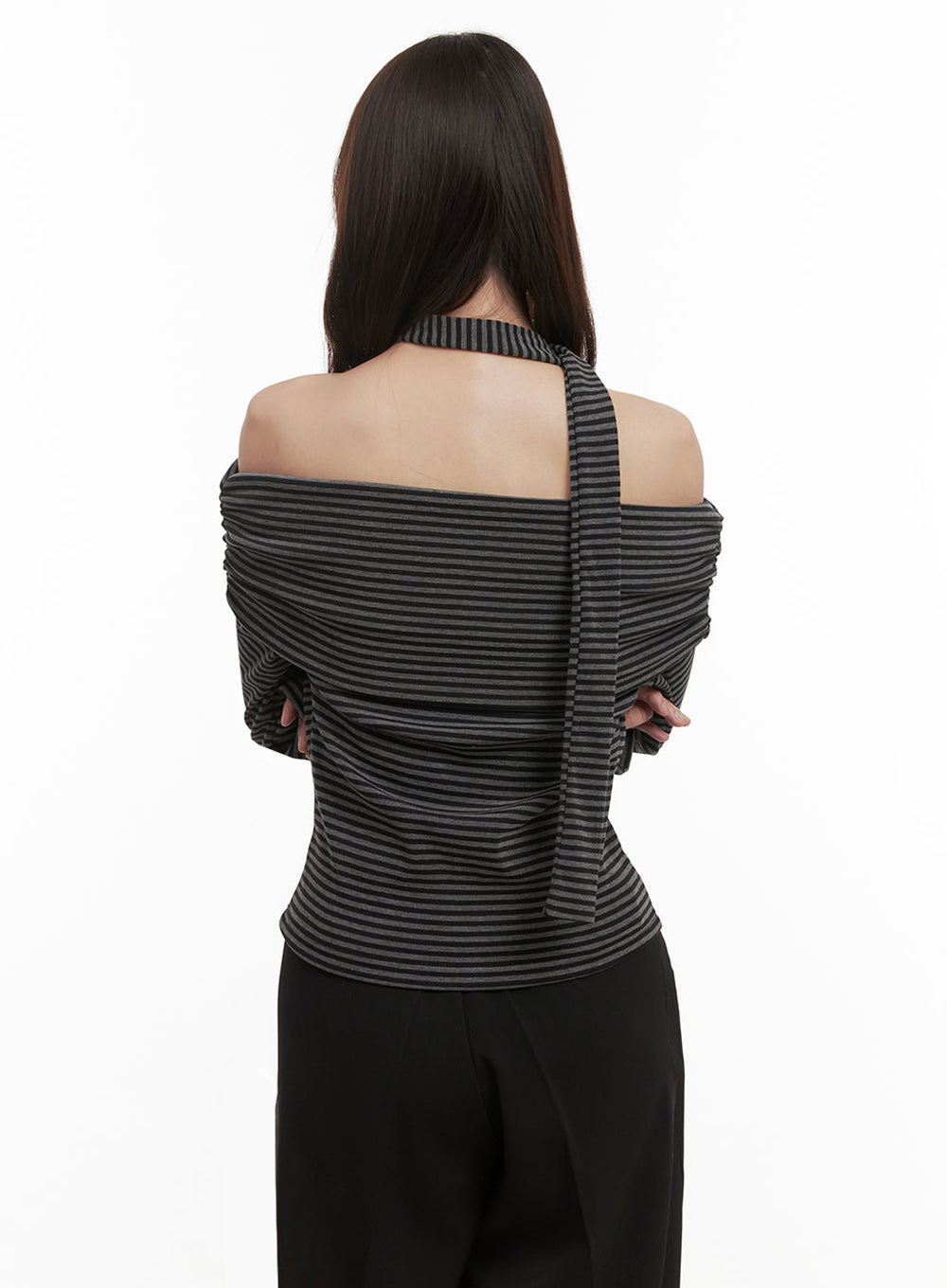 Striped Off-Shoulder Long-Sleeve Top IJ510