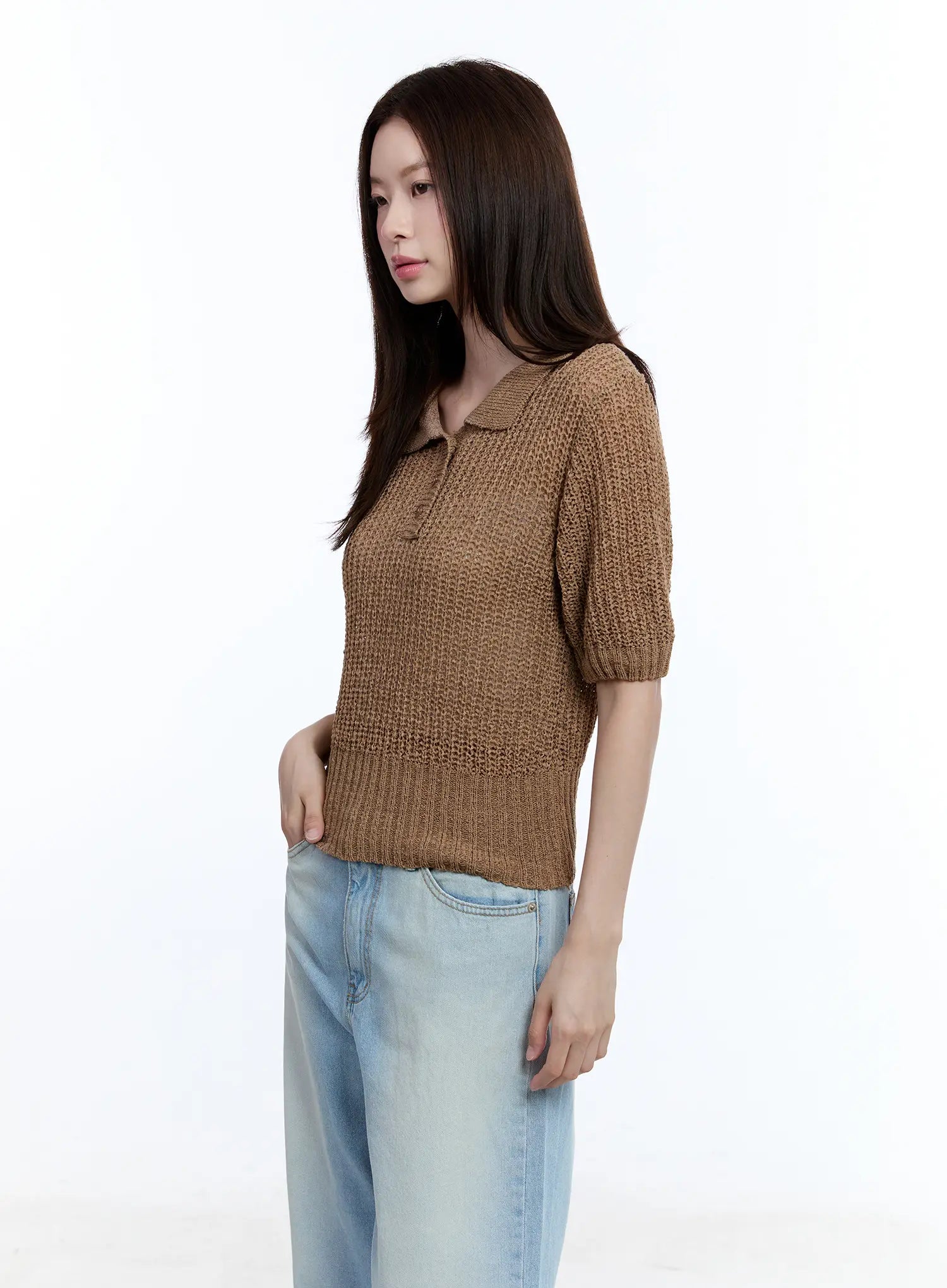 Collared Short Sleeve Sweater CU513
