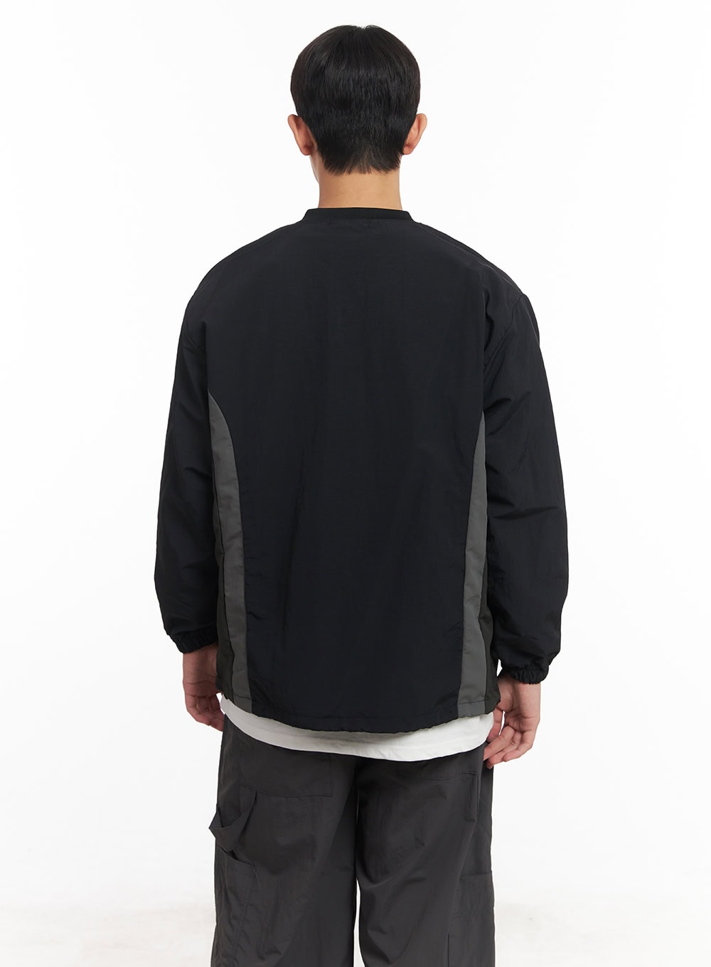 Men's V-Neck Nylon Sweatshirt (Black) IM517