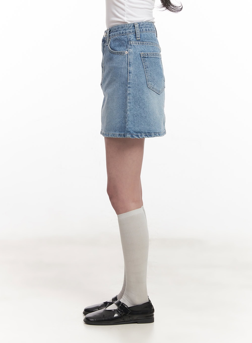 Washed Stitched Denim Mini Skirt CA511